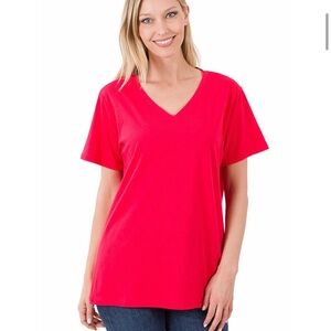 Zenana Premium Boutique Brand Red V-Neck Cotton Top Size Small NWOT